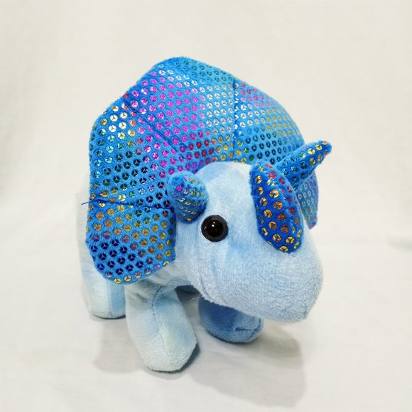 Triceratops Dinosaur Blue Plush Stuffed Animal Homerbest 9" Sparkly Horns - Picture 2 of 8